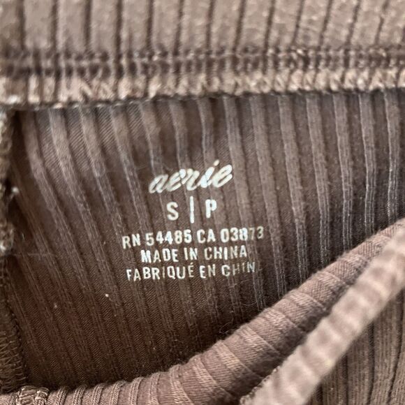 Aerie Kick-It Ribbed Mid Rise Super Flared Pants Brown Womens Size S Pull On - Picture 5 of 11